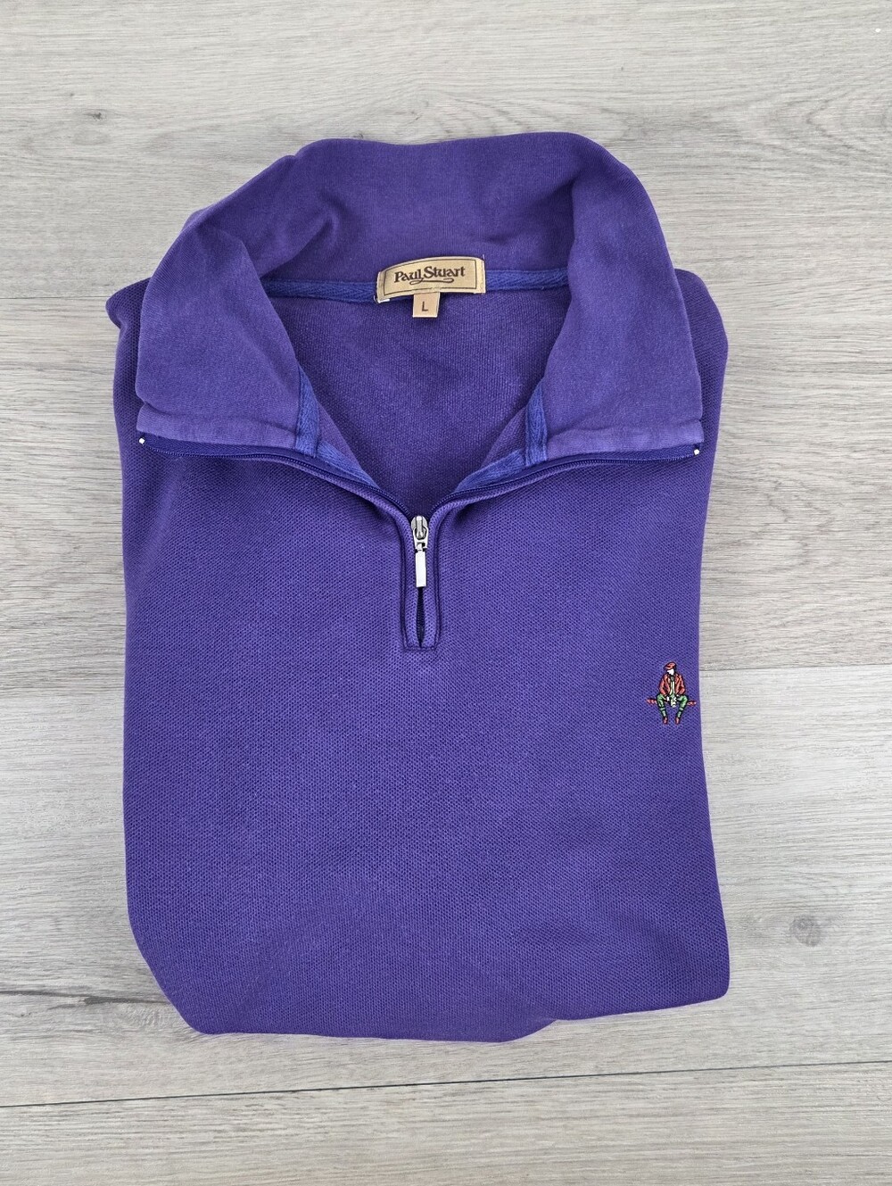 Paul Stuart 1/4 Zip Sweater Mens Large Purple Long Sleeve Pullover 2 Ply Cotton